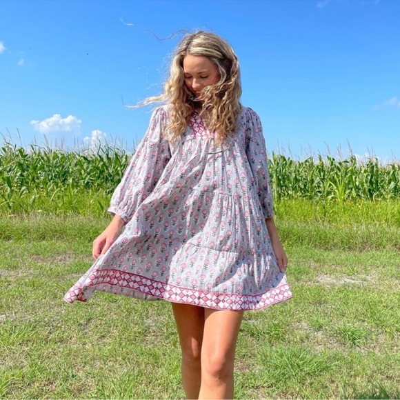 Marea Dresses & Skirts - Marea Liz Joy Casita Pink And Gray Babydoll Dress Small